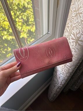 Vintage Cartier Pink Patent Leather "Happy Birthday" Long Flap Wallet